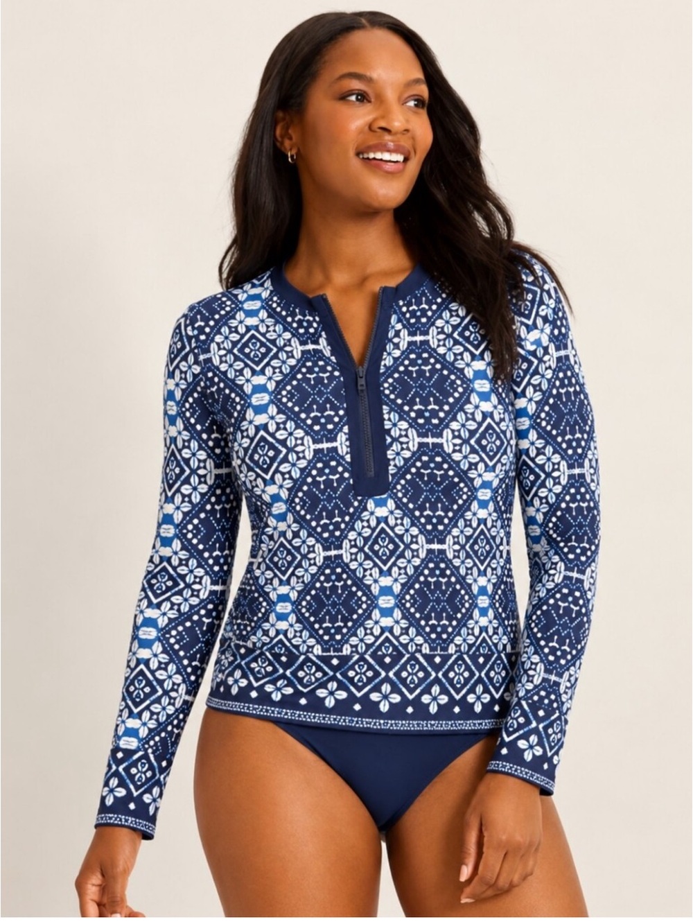 Tommy Bahama Indigo Cowrie Long Sleeve Rash Guard Quarter Zip Size M